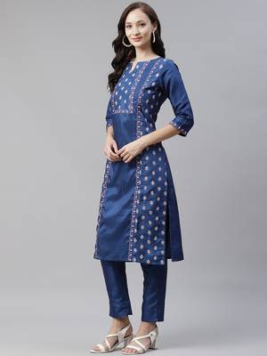 Blue printed art silk kurtas-and-kurtis 2