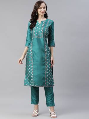 Green printed art silk kurtas-and-kurtis 1