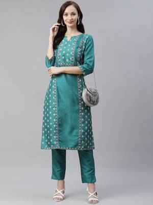 Green printed art silk kurtas-and-kurtis 5