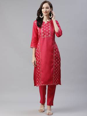 Pink printed art silk kurtas-and-kurtis 1