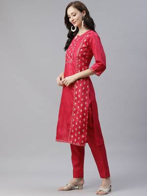 Pink printed art silk kurtas-and-kurtis 2