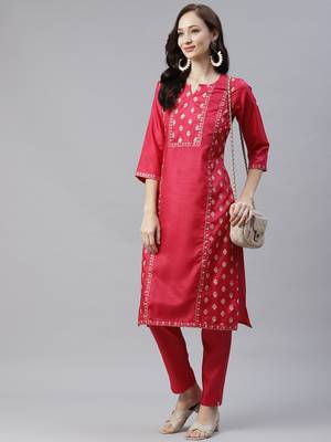 Pink printed art silk kurtas-and-kurtis 4