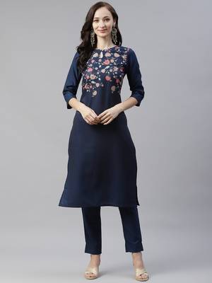 Navy-blue printed rayon kurtas-and-kurtis 1