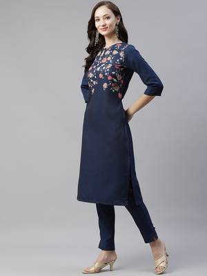 Navy-blue printed rayon kurtas-and-kurtis 2
