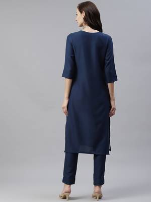 Navy-blue printed rayon kurtas-and-kurtis 3