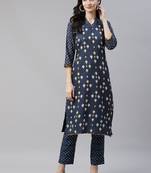 Navy-blue printed rayon kurtas-and-kurtis