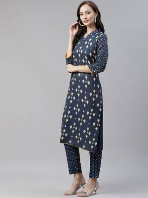 Navy-blue printed rayon kurtas-and-kurtis 2