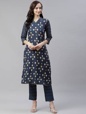 Navy-blue printed rayon kurtas-and-kurtis 5