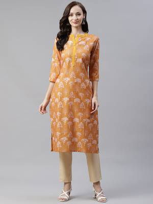 Mustard printed rayon kurtas-and-kurtis 1