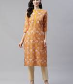 Mustard printed rayon kurtas-and-kurtis
