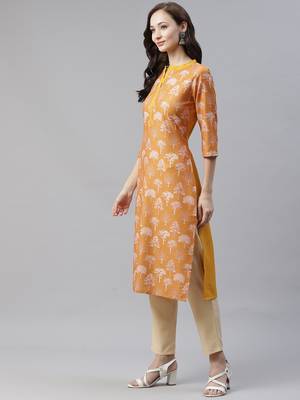 Mustard printed rayon kurtas-and-kurtis 2