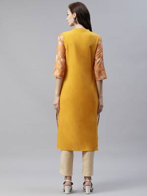 Mustard printed rayon kurtas-and-kurtis 3
