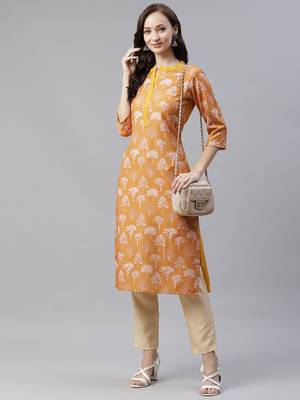 Mustard printed rayon kurtas-and-kurtis 5