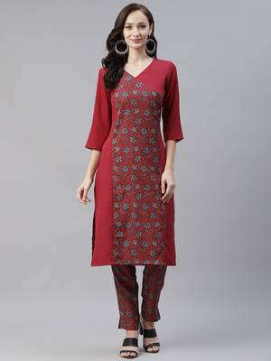 Maroon printed rayon kurtas-and-kurtis 1