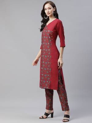Maroon printed rayon kurtas-and-kurtis 2