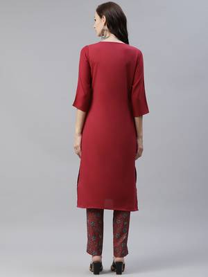 Maroon printed rayon kurtas-and-kurtis 3