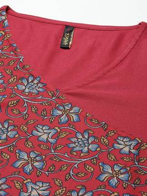 Maroon printed rayon kurtas-and-kurtis 4