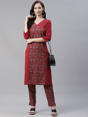 Maroon printed rayon kurtas-and-kurtis 5
