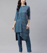 Blue printed rayon kurtas-and-kurtis