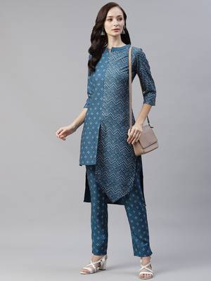 Blue printed rayon kurtas-and-kurtis 5