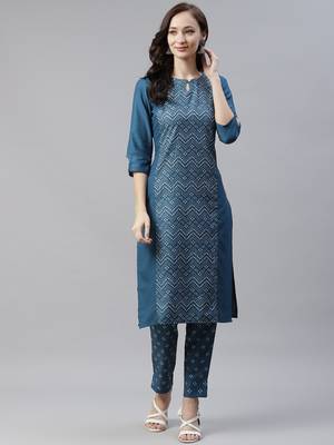 Blue printed rayon kurtas-and-kurtis 1