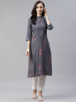 Grey printed rayon kurtas-and-kurtis 1
