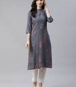 Grey printed rayon kurtas-and-kurtis