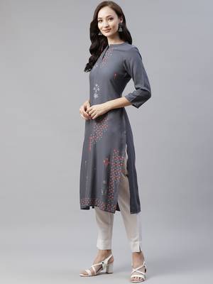 Grey printed rayon kurtas-and-kurtis 2