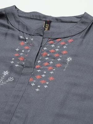 Grey printed rayon kurtas-and-kurtis 4