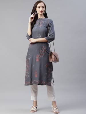 Grey printed rayon kurtas-and-kurtis 5