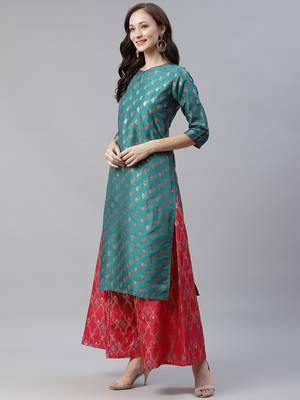 Green printed art silk kurtas-and-kurtis 2