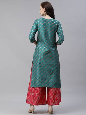 Green printed art silk kurtas-and-kurtis 3