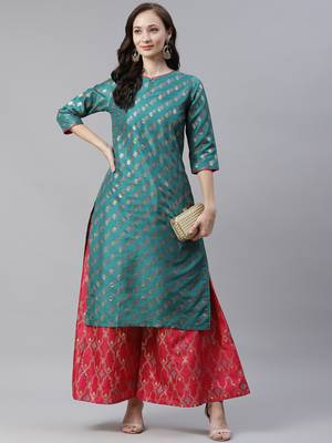 Green printed art silk kurtas-and-kurtis 5