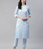 Blue printed art silk kurtas-and-kurtis