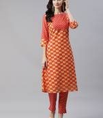 Red printed rayon kurtas-and-kurtis