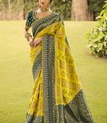 lemon embroidered silk saree with blouse