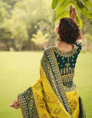 lemon embroidered silk saree with blouse 2