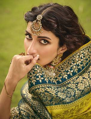 lemon embroidered silk saree with blouse 3