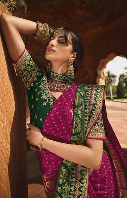 rani pink embroidered silk saree with blouse 2