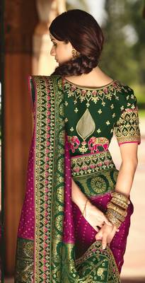 rani pink embroidered silk saree with blouse 3