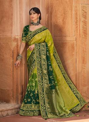 Green embroidered silk saree with blouse 1