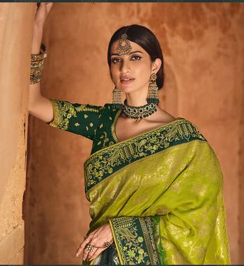 Green embroidered silk saree with blouse 2