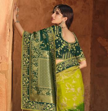 Green embroidered silk saree with blouse 3