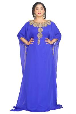 Royal Blue Dubai Kaftan Women Dress Moroccan Abaya Fancy Kaftans Farasha Georgette Long Gown  1