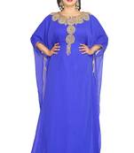 Royal Blue Dubai Kaftan Women Dress Moroccan Abaya Fancy Kaftans Farasha Georgette Long Gown 