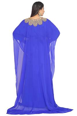 Royal Blue Dubai Kaftan Women Dress Moroccan Abaya Fancy Kaftans Farasha Georgette Long Gown  4