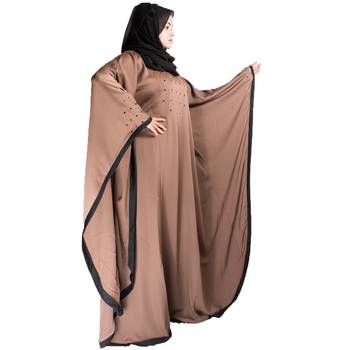Beige plain art silk abaya 2