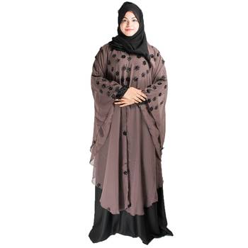 Beige plain art silk abaya 1