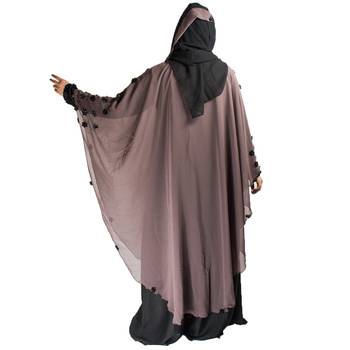Beige plain art silk abaya 4
