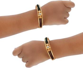 AkinosKIDS Studded Rhinestone with multi spiral Nazariya Bangle set for newborn - Golden 1